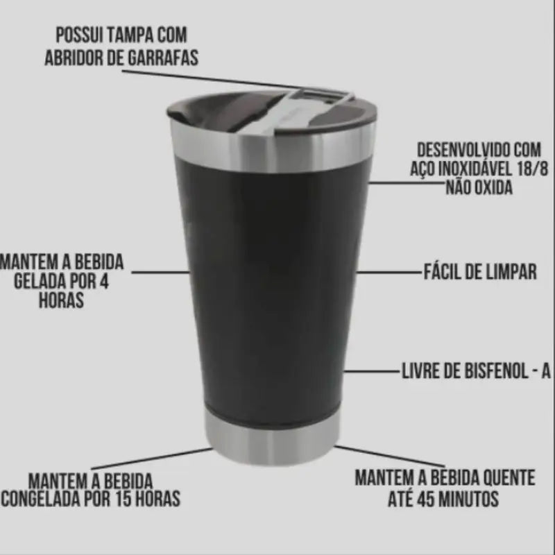 Copo Térmico  473ml Beba Gelado ou quente com Tampa e Abridor