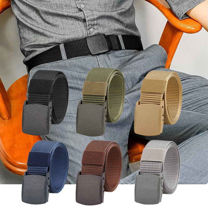 Metal Free Nylon Belt, MEN'S Tactical Woven Plastic Buckle Belt, Outdoor Versatile Perforated Canvas Nylon Belt