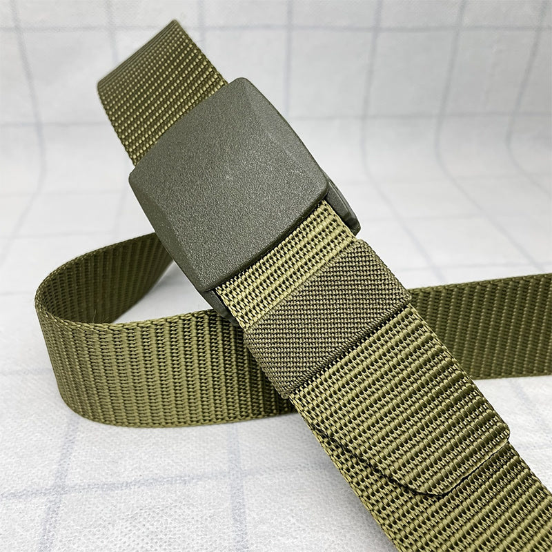 Metal Free Nylon Belt, MEN'S Tactical Woven Plastic Buckle Belt, Outdoor Versatile Perforated Canvas Nylon Belt