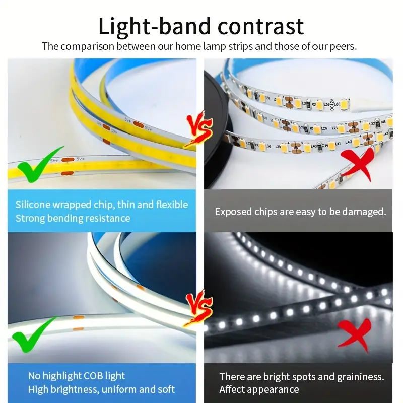 LED COB Light Strip Touch Dimmer Flexible Diode Tape 5V USB Linear Indoor Lighting Lamp Room DIY TV Mirror Backlight Wall Decor